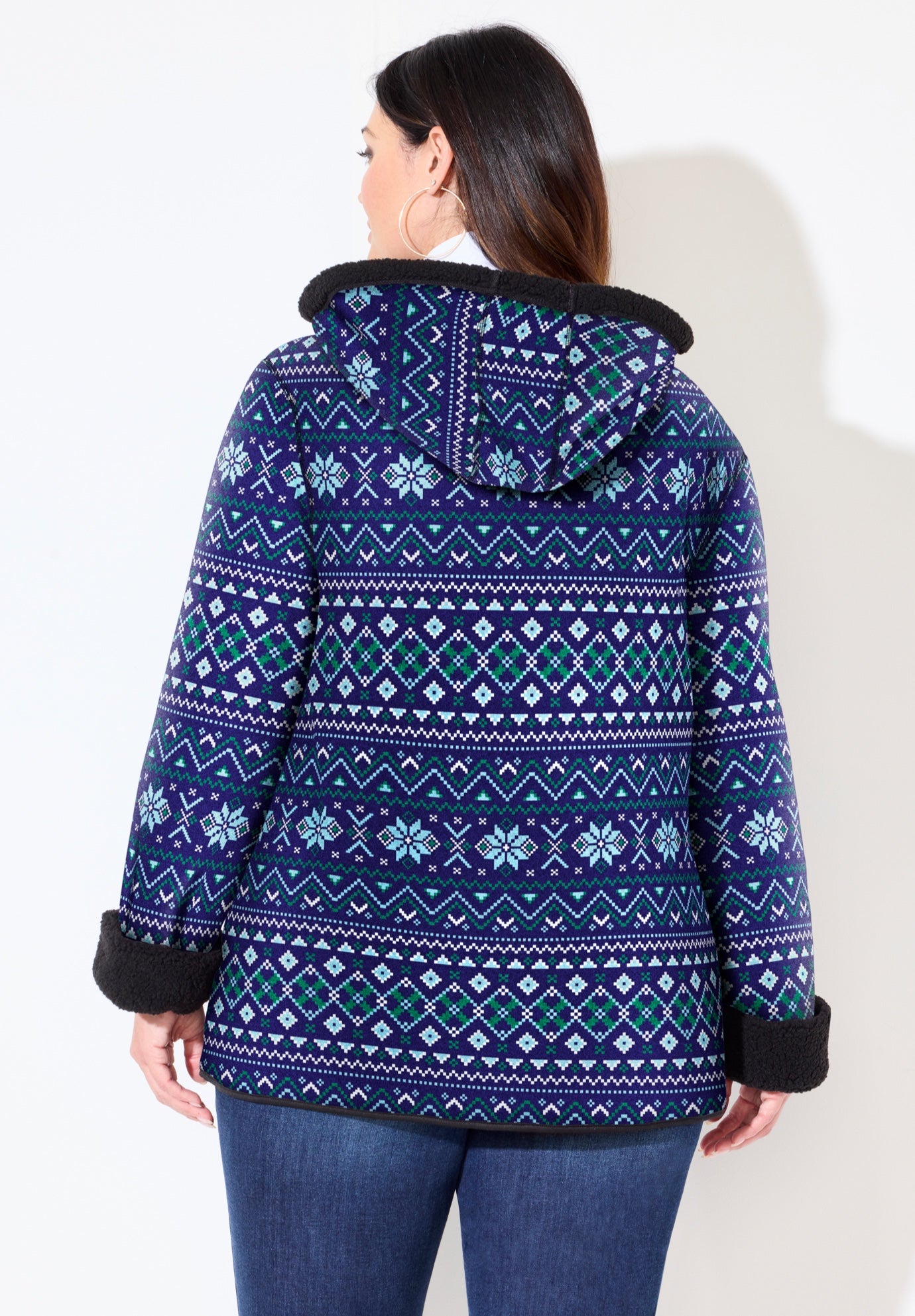 Printed Fleece Coat with Sherpa Lining image number 1