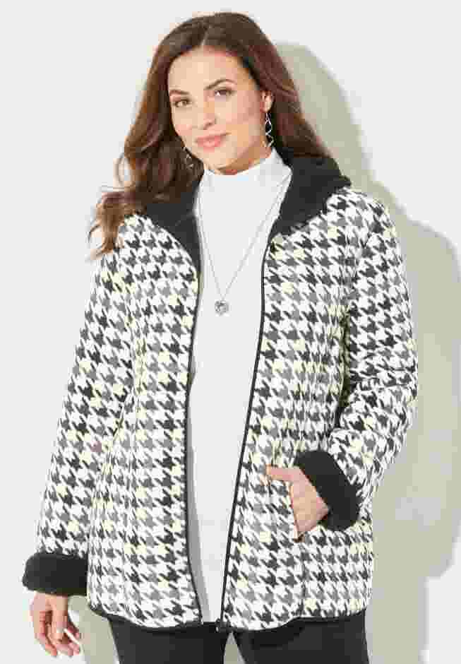 Printed Fleece Coat with Sherpa Lining image number 0