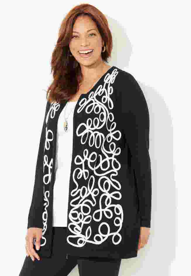 Zip-Front Embroidered Cardigan image number 2