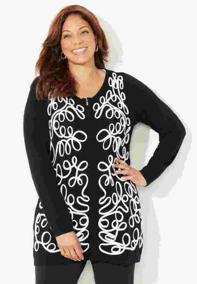 Zip-Front Embroidered Cardigan image number 3