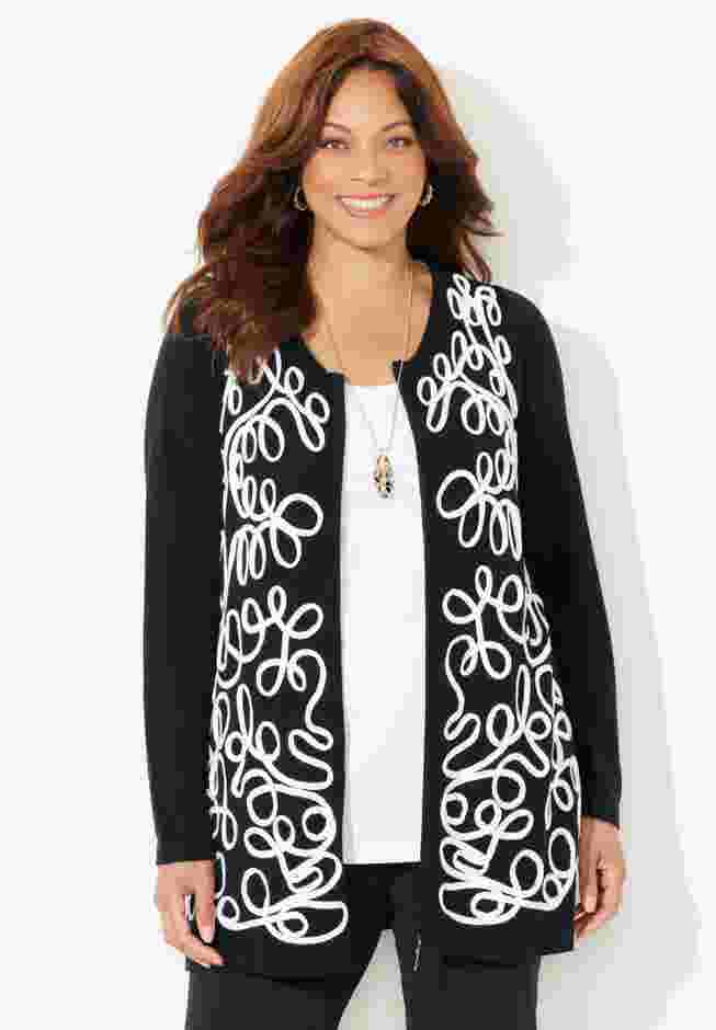 Zip-Front Embroidered Cardigan image number 0