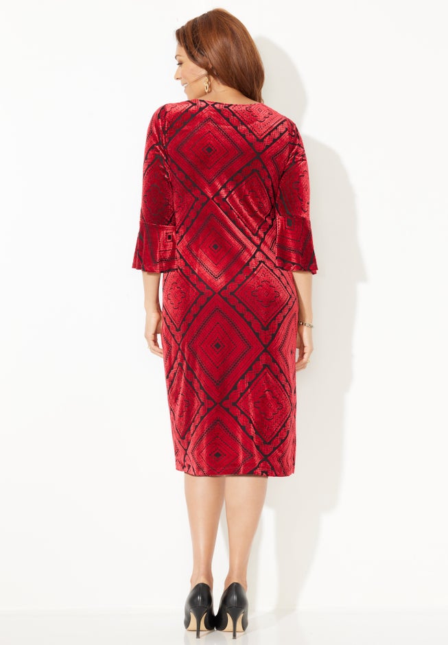 AnyWear Velvet Burnout Bell Sleeve Dress image number 1