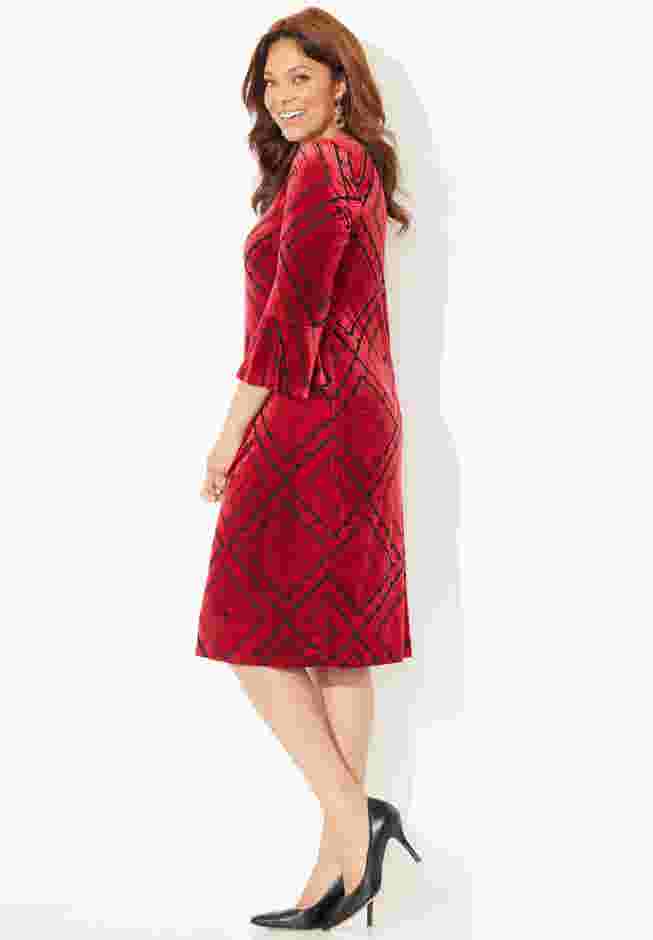AnyWear Velvet Burnout Bell Sleeve Dress image number 2