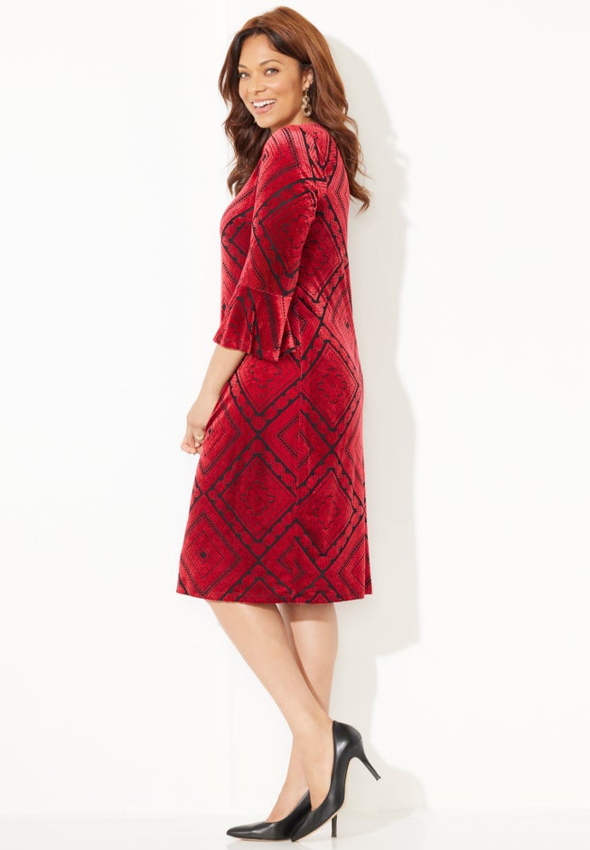 AnyWear Velvet Burnout Bell Sleeve Dress image number null