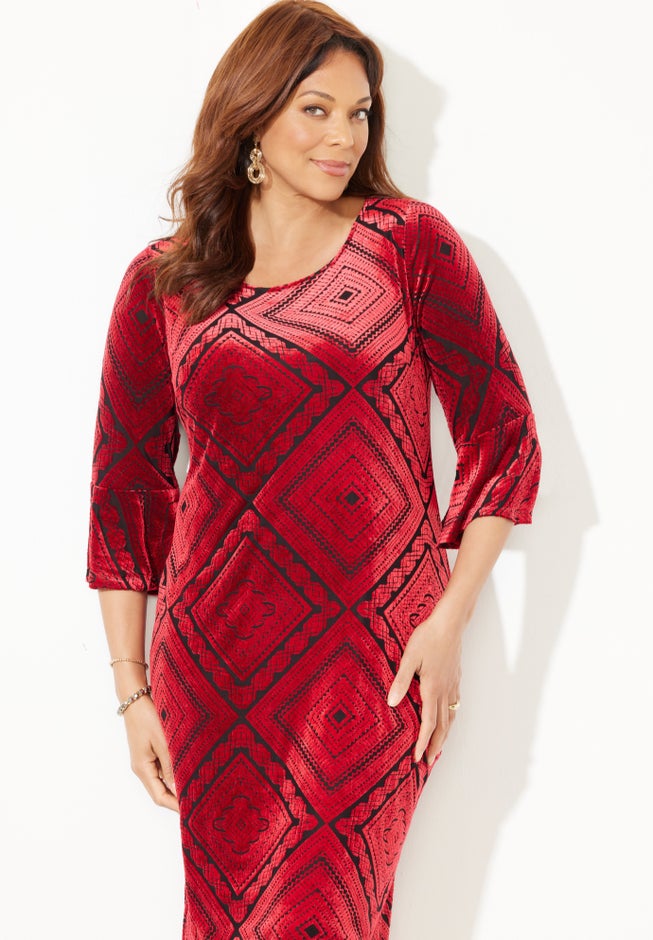 AnyWear Velvet Burnout Bell Sleeve Dress image number null
