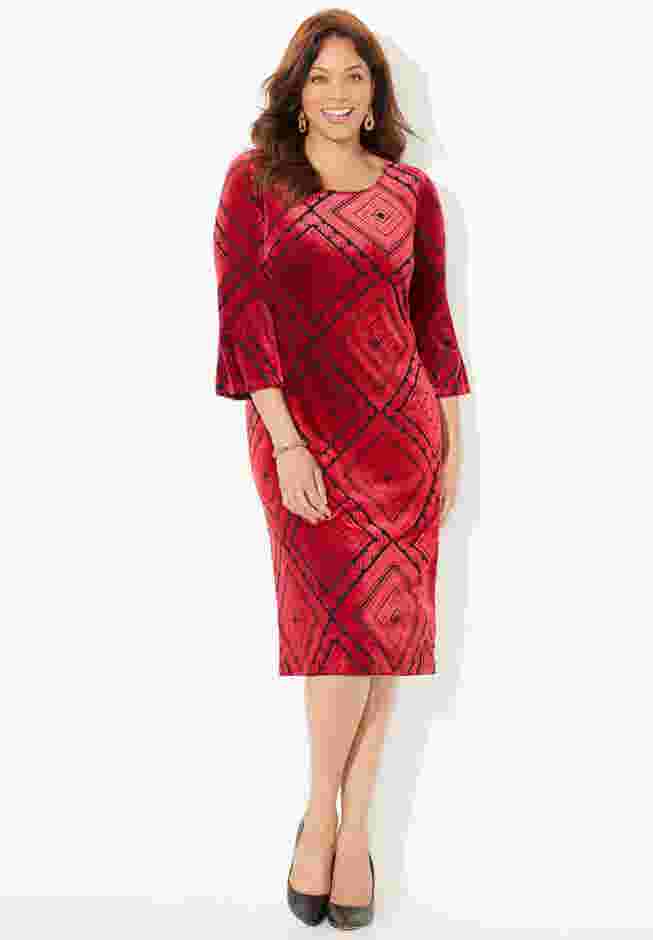 AnyWear Velvet Burnout Bell Sleeve Dress image number 0