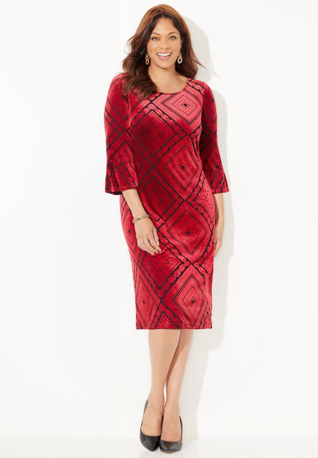AnyWear Velvet Burnout Bell Sleeve Dress image number null