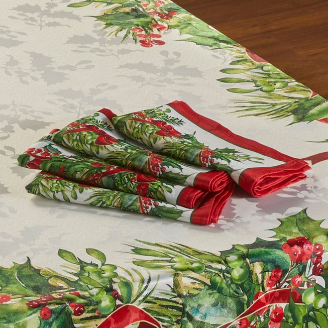 Holly Ribbon Square Napkins image number 0