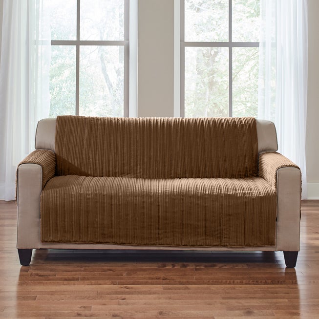 Loveseat Reversible Plush Stripe Furniture Protector image number 0