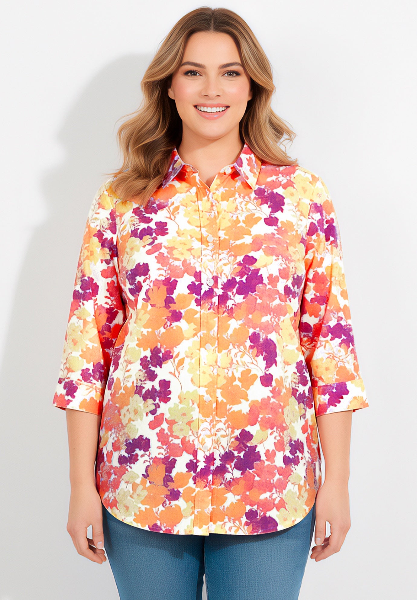 Perfect Three Quarter Sleeve Button-Down Tunic image number 0
