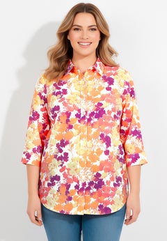 Perfect Three Quarter Sleeve Button-Down Tunic