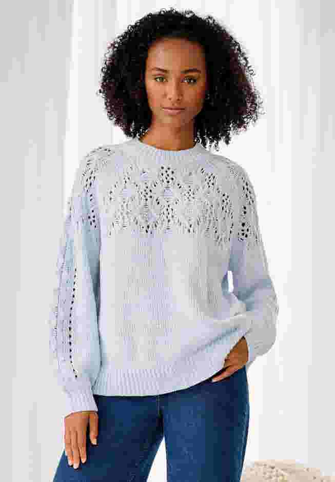 Pointelle Yoke Pullover Sweater image number 0