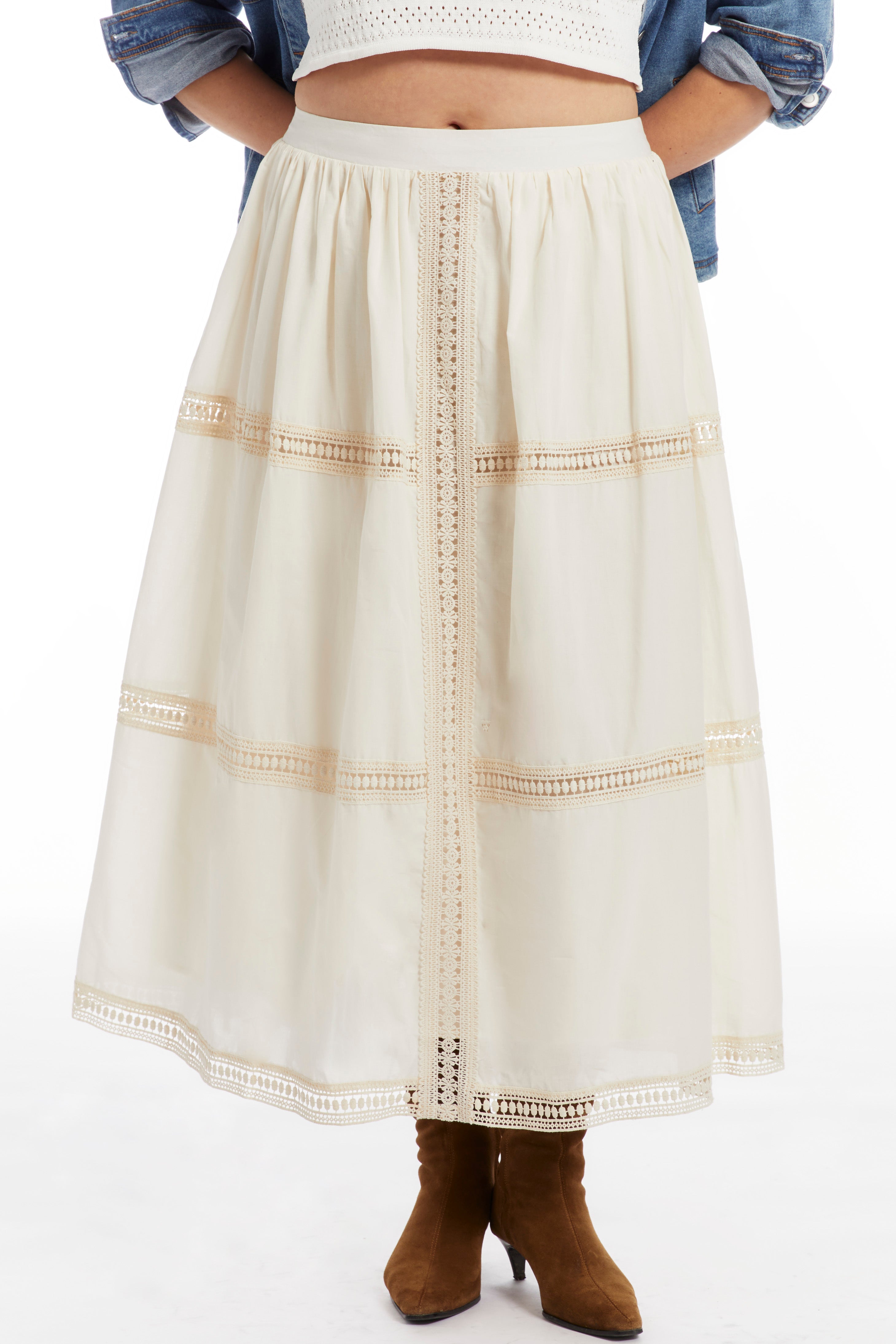 Lace Insert Midi Skirt image number 2