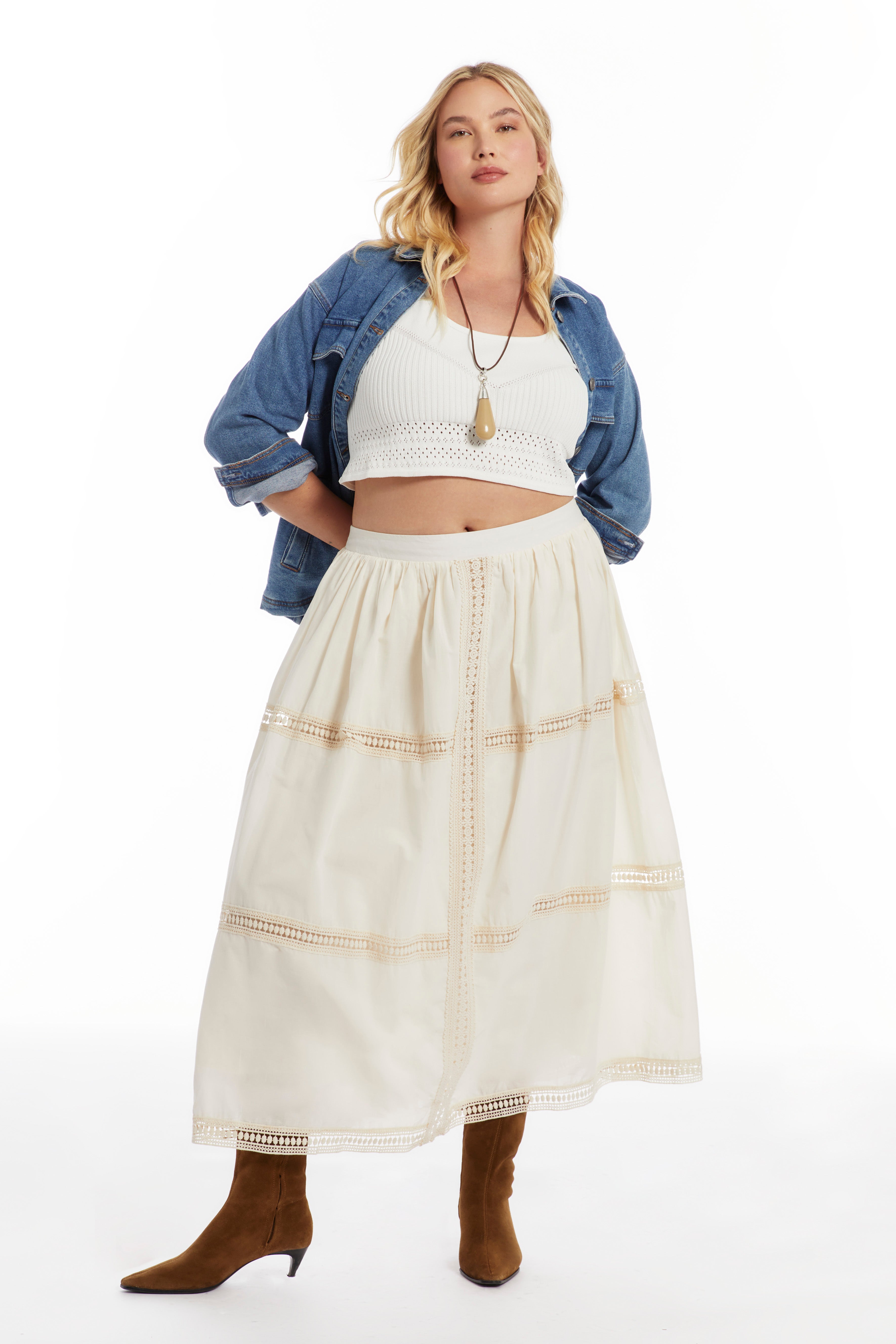 Lace Insert Midi Skirt image number 1