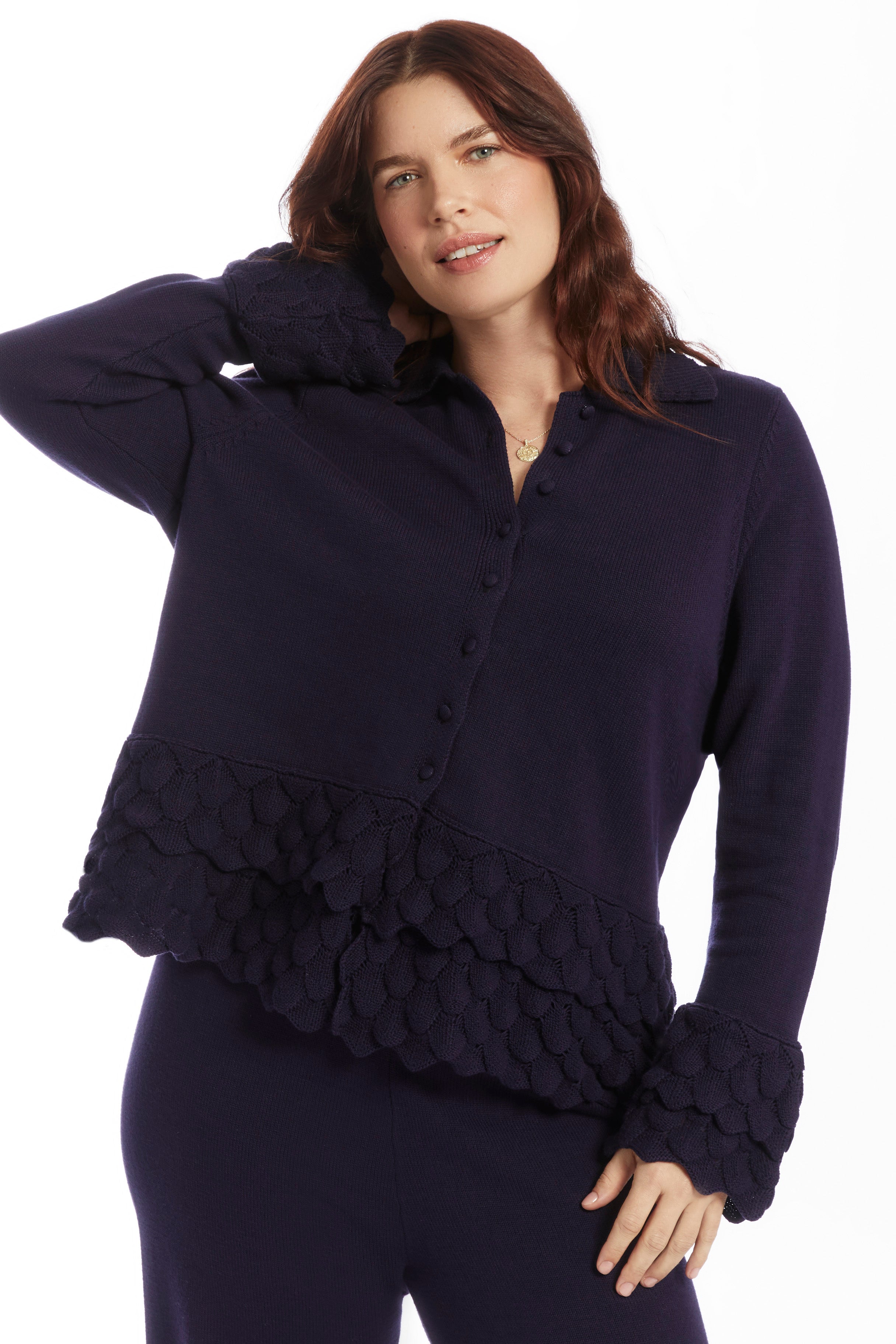 Ruffled Peplum Cardigan Sweater image number 1