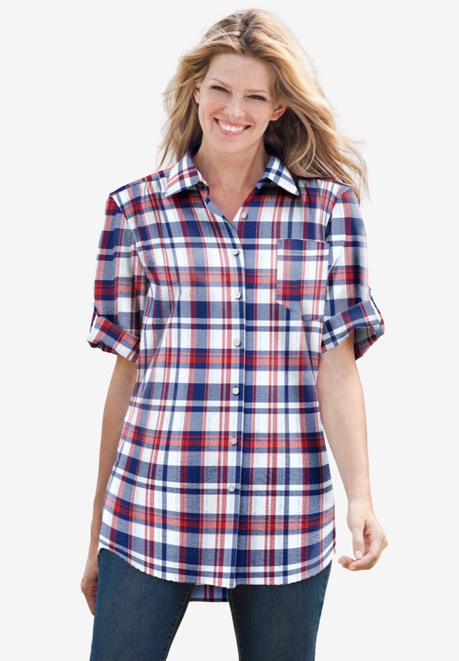 Short-Sleeve Button Down Seersucker Shirt image number 6