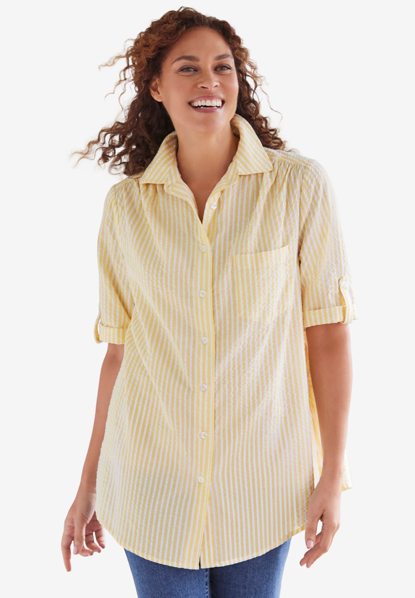 Short-Sleeve Button Down Seersucker Shirt image number 7