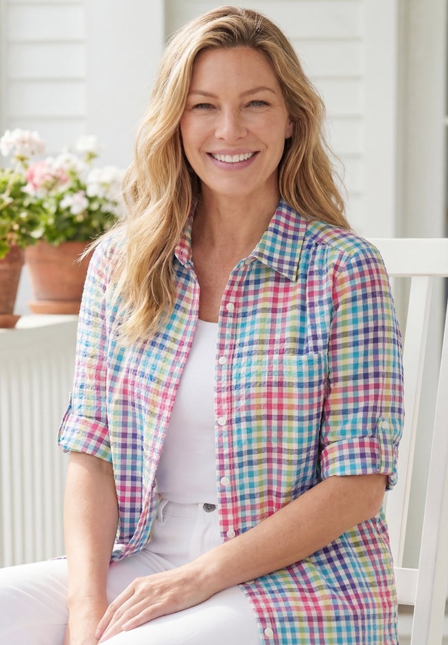 Short-Sleeve Button-Down Cotton Seersucker Shirt image number 1