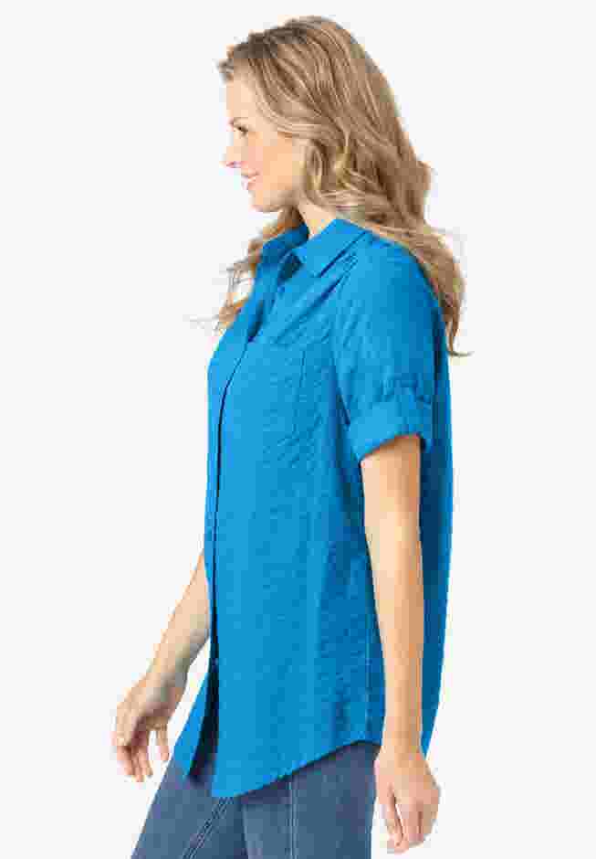 Short-Sleeve Button Down Seersucker Shirt image number 2