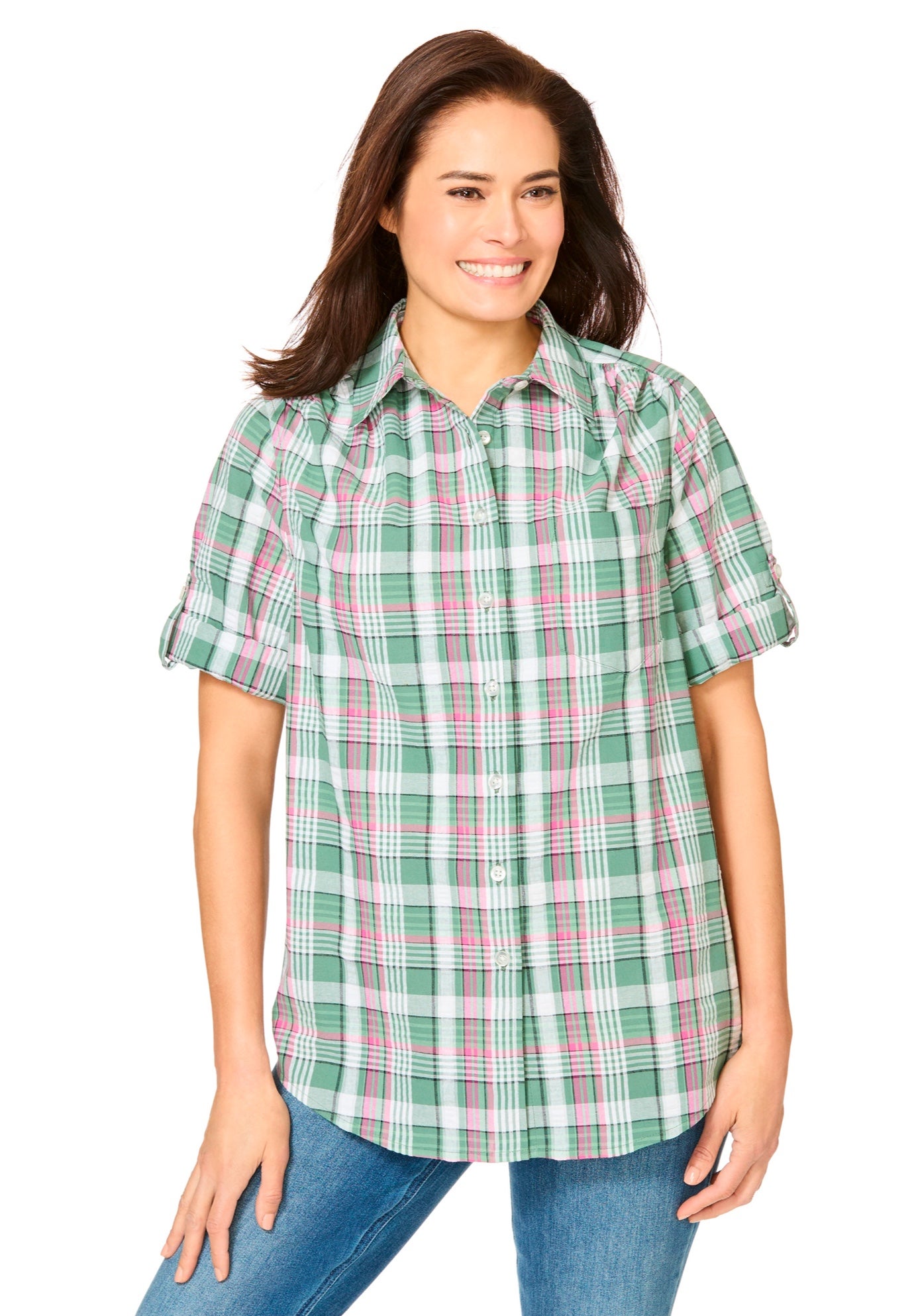 Short-Sleeve Button-Down Cotton Seersucker Shirt image number 0