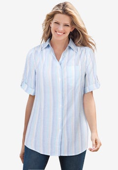 Short-Sleeve Button-Down Cotton Seersucker Shirt