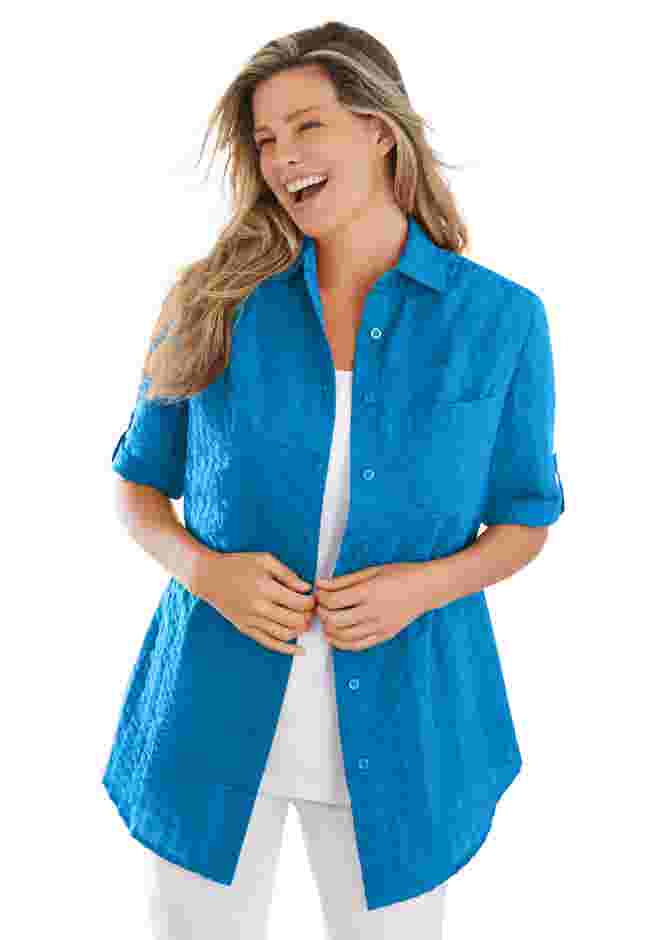 Short-Sleeve Button Down Seersucker Shirt image number 0