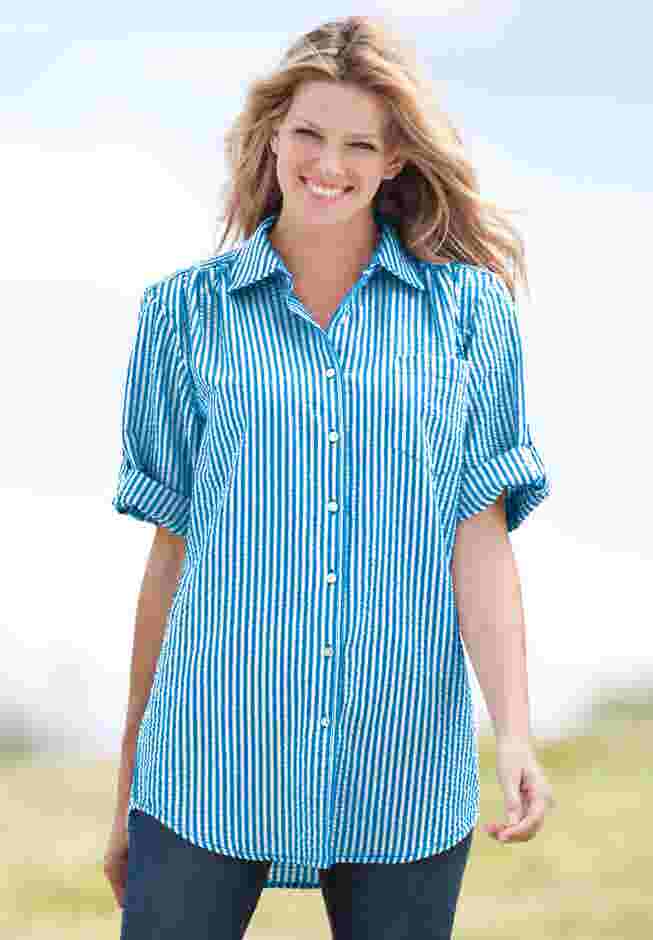 Short-Sleeve Button Down Seersucker Shirt image number 0