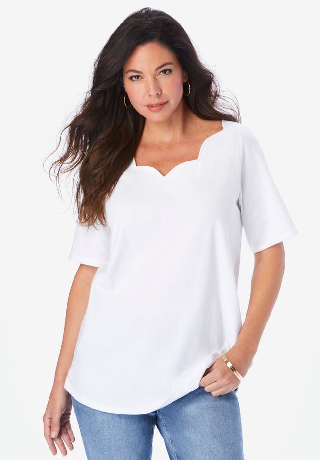 Onestopplus Size Chart Plus Size Ultimate Scalloped Neck Tee | OneStopPlus