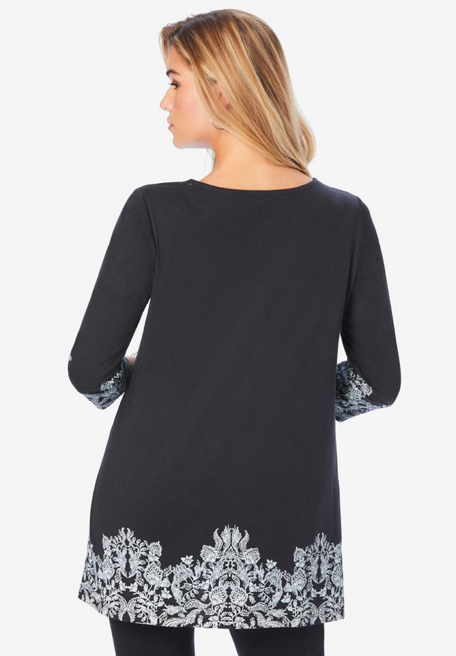 Ultra Drape V Neck Lace Print Tee image number 1