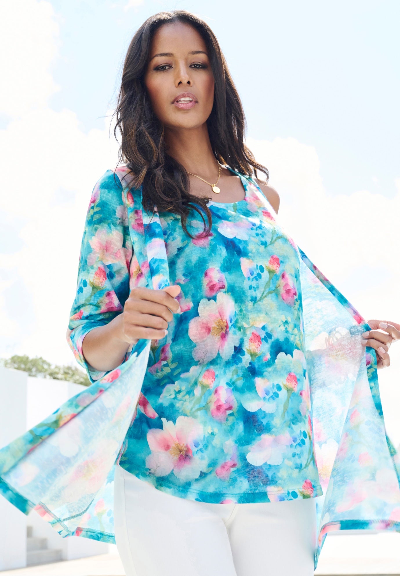 Printed 2 Piece Tank and Cardigan Set image number 6