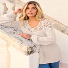 Plus Size Crochet Pullover Sweater with Sweetheart Neckline image number null