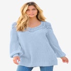 Plus Size Crochet Pullover Sweater with Sweetheart Neckline image number null