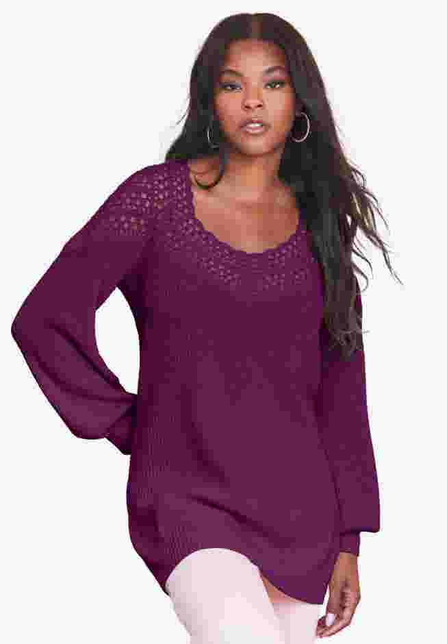 Plus Size Crochet Pullover Sweater with Sweetheart Neckline image number 0