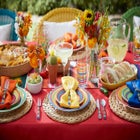 Santa Fe Hand-Painted Striped Stoneware Dinnerware Set image number null