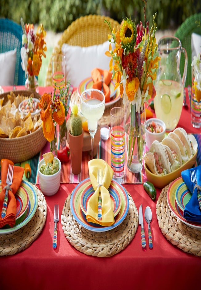 Santa Fe Hand-Painted Striped Stoneware Dinnerware Set image number 5