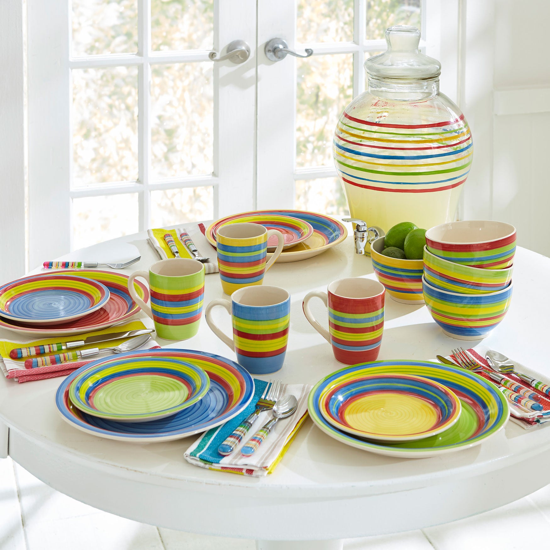 Santa Fe Hand-Painted Striped Stoneware Dinnerware Set image number 2
