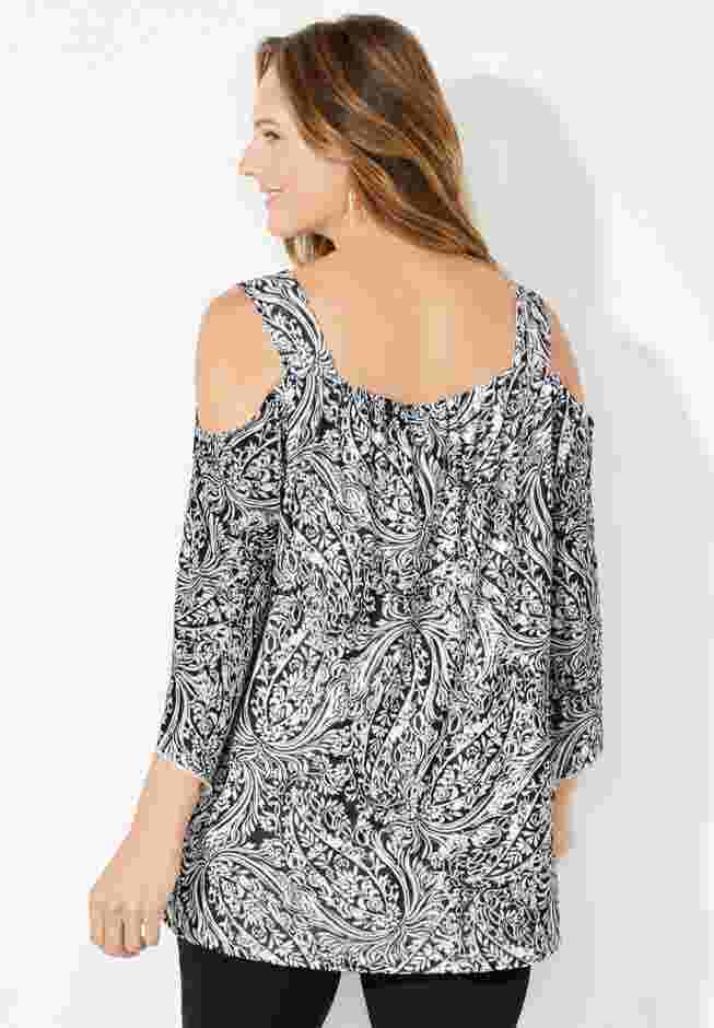 Mesh Cold Shoulder Top image number 1