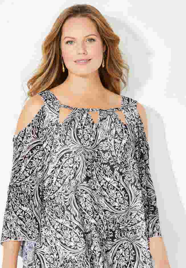 Mesh Cold Shoulder Top image number 3