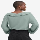 Stretch Textured Knit V-neck Ruffle Front Top image number null