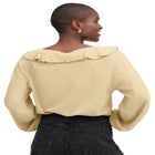 Stretch Crepe Knit V-neck Ruffle-Front Long Sleeve Top image number 1