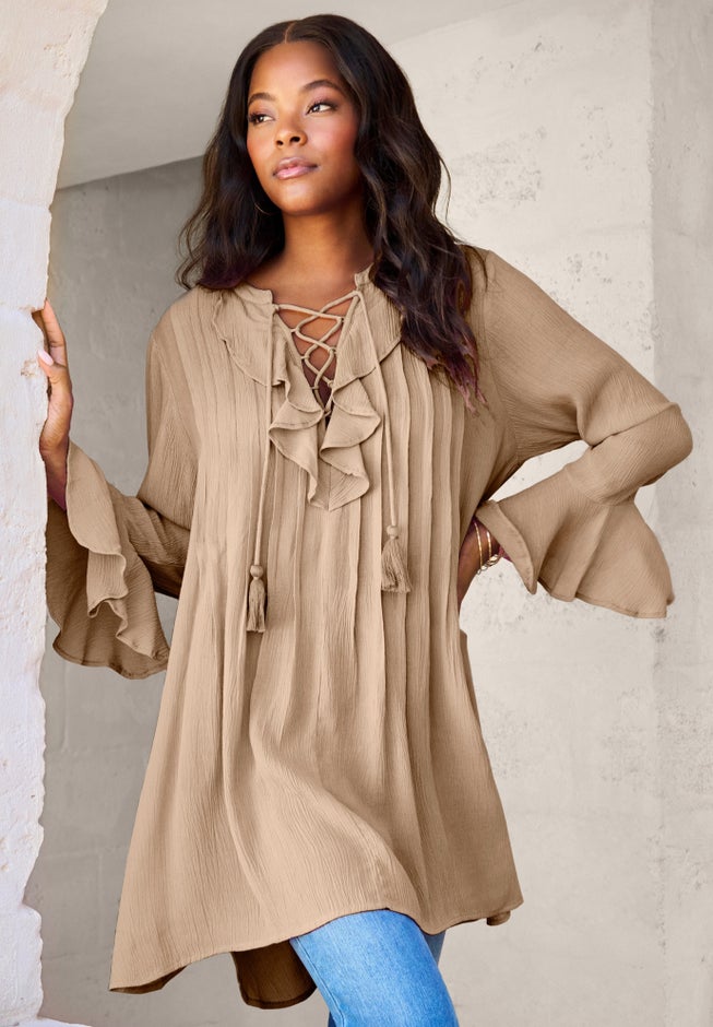 Hand Crinkled Ruffle Pintuck Tunic image number 3