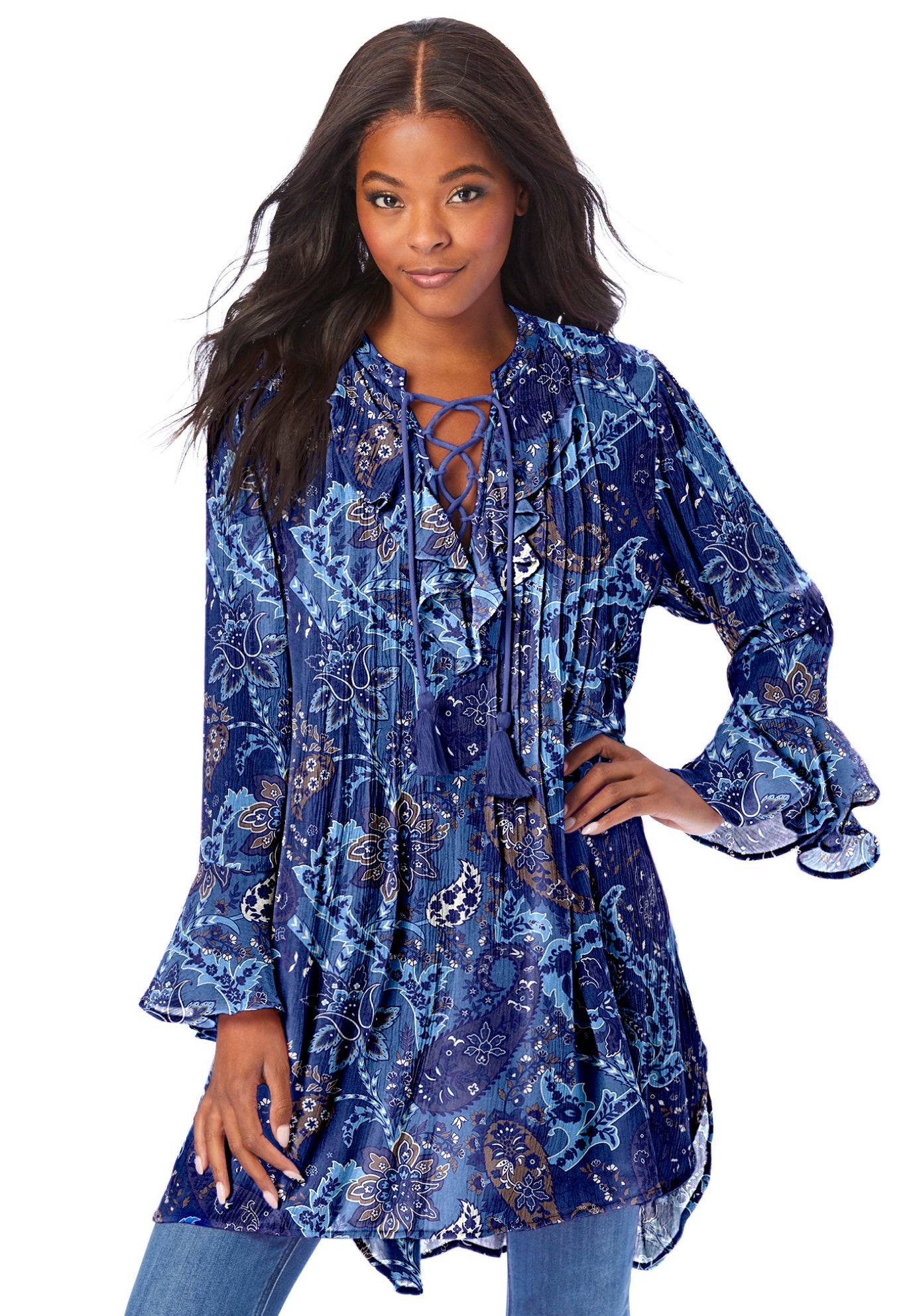 Hand Crinkled Ruffle Pintuck Tunic image number 0