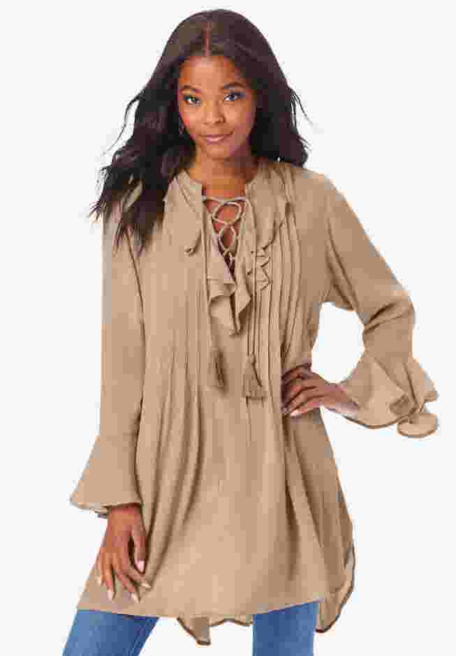 Hand Crinkled Ruffle Pintuck Tunic image number 0