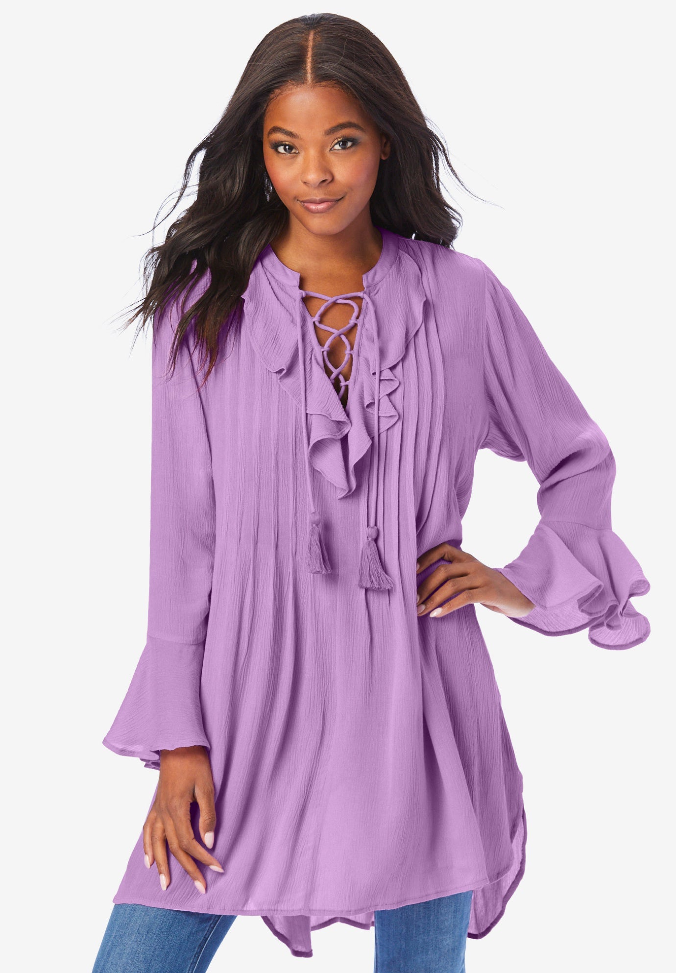 Hand Crinkled Ruffle Pintuck Tunic image number 0