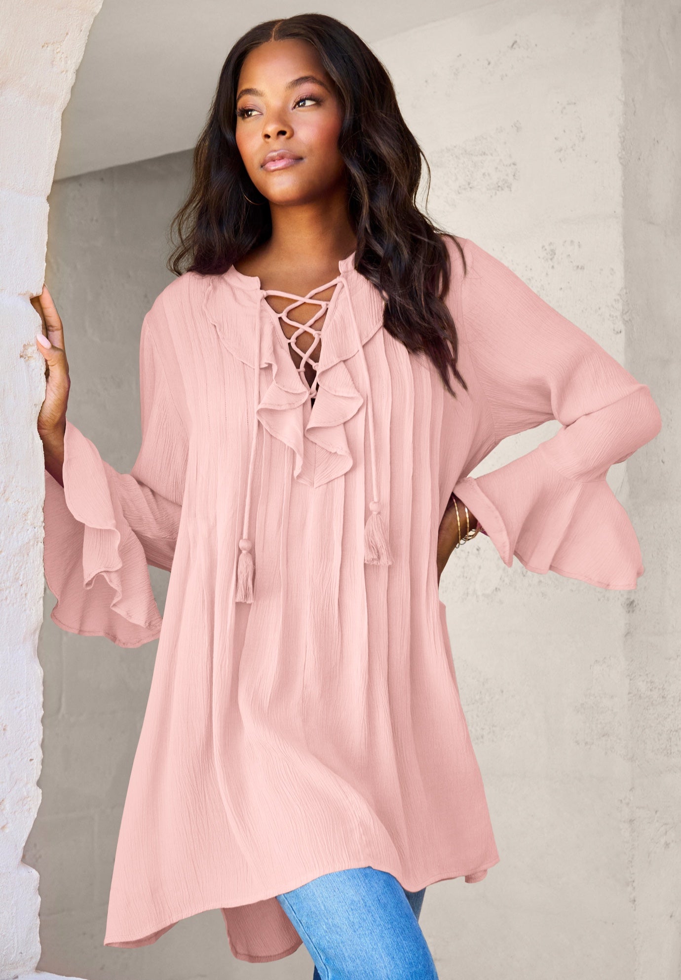 Hand Crinkled Ruffle Pintuck Tunic image number 0