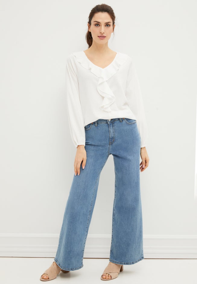 High-Waist 5-Pocket Wide-Leg Stretch Jeans image number 2