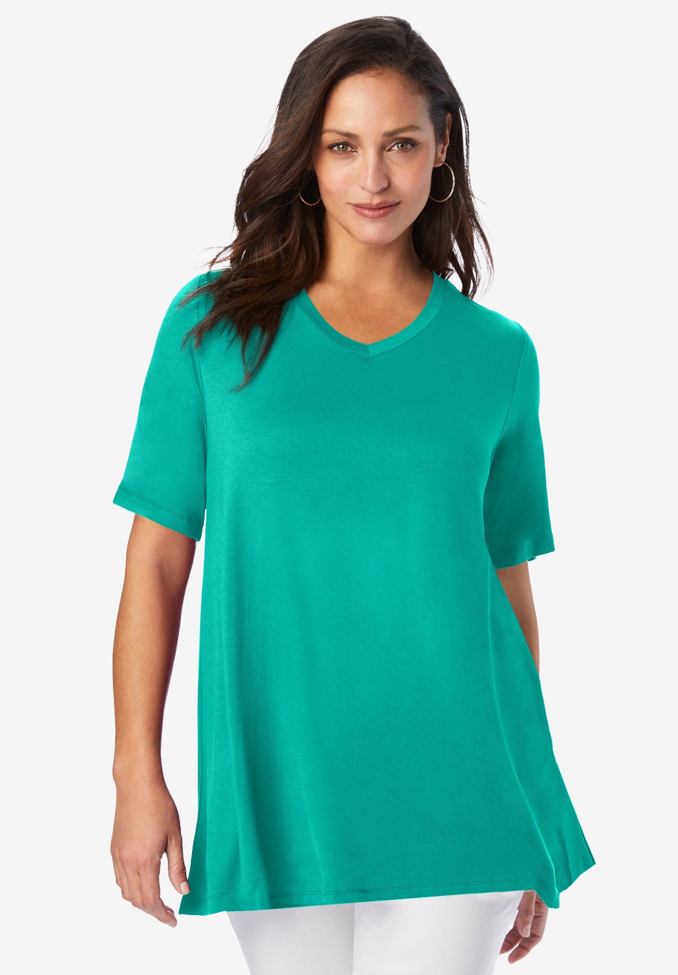 Stretch Knit V-Neck Swing Tunic image number 0