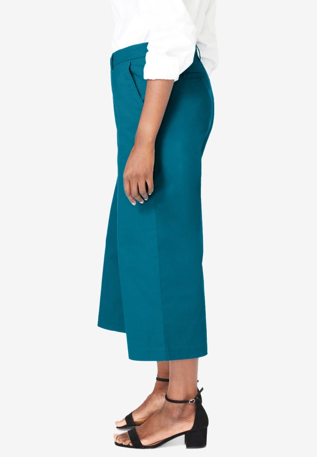 Stretch Cotton Chino Wide-Leg Crop image number 3