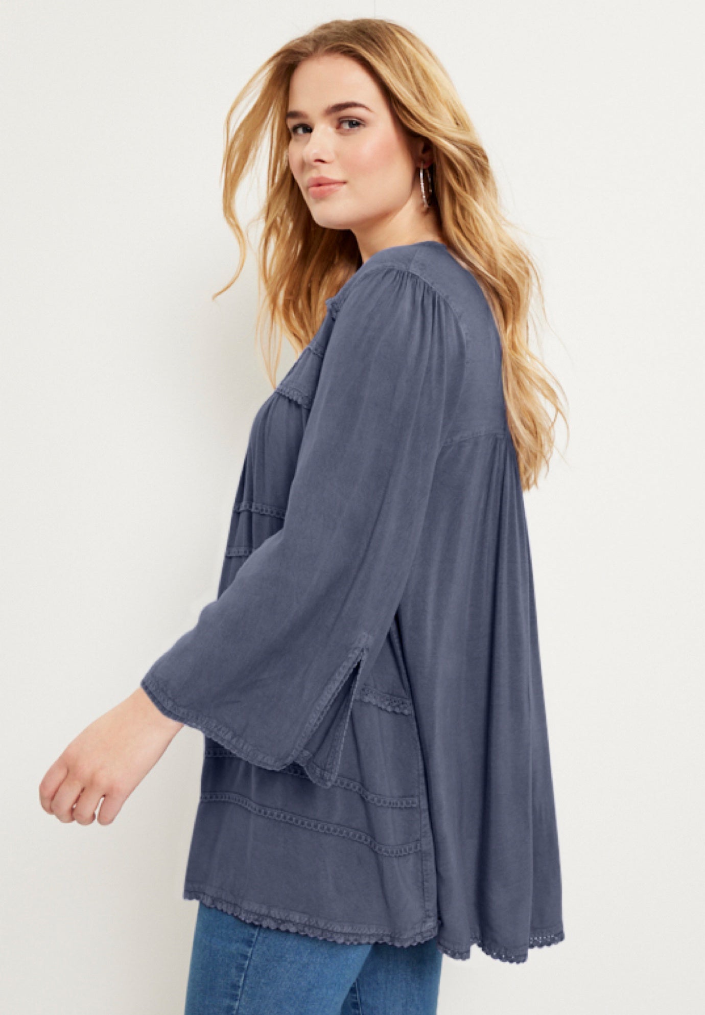 Acid Wash Peasant Blouse image number 4