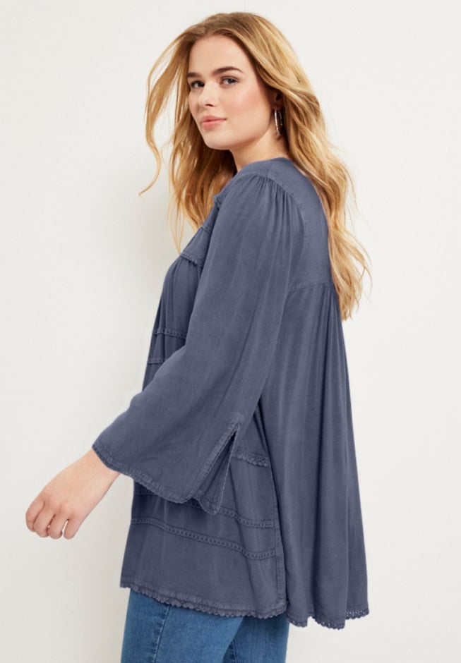 Acid Wash Peasant Blouse image number 4